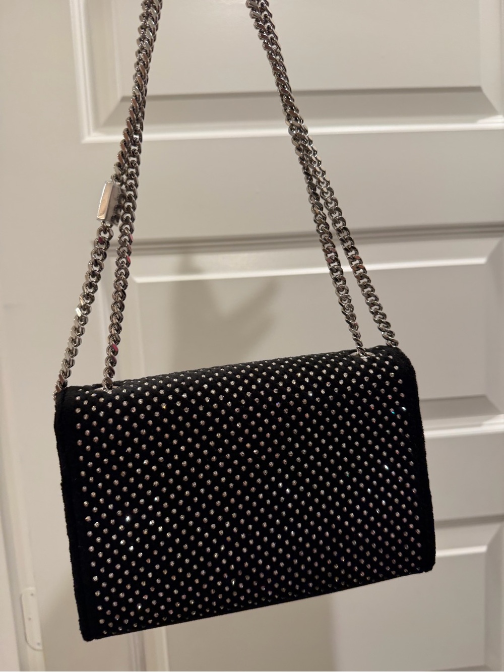 New! Saint Laurent Black Velvet
Crossbody Bag with Crystal Accents - Picture 8 of 15